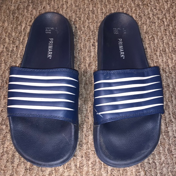Size 10 Blue and White Striped Slides - Picture 1 of 10